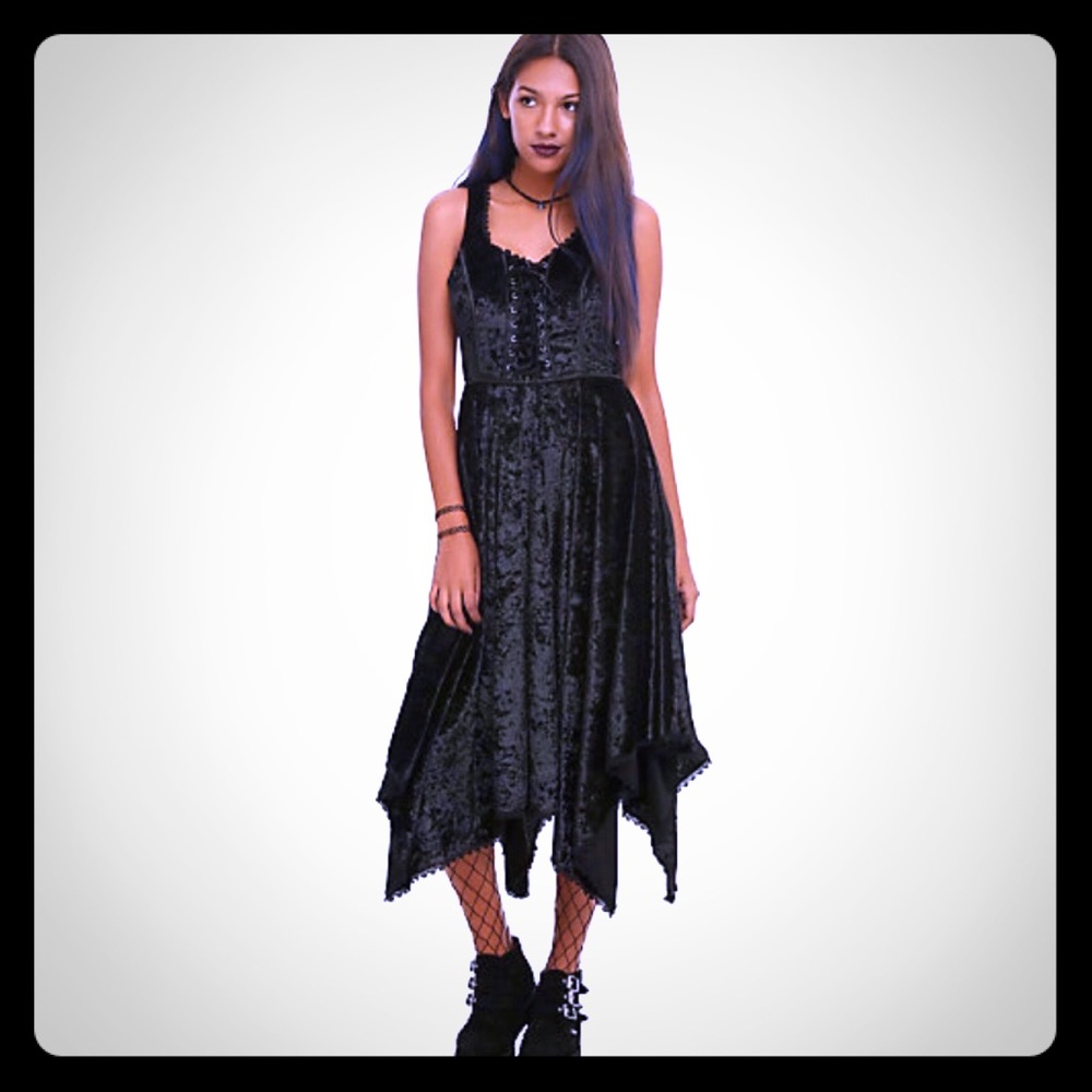 Hot Topic Black Velvet Hanky Hem Dress XS